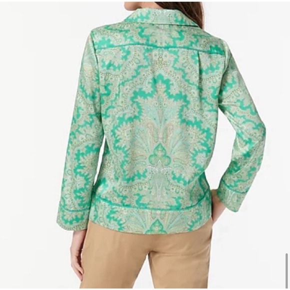 J. Crew Collection Green Paisley Print Button Down Long Sleeve Top XXS‎ - Picture 2 of 11